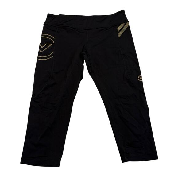 Virus Performance Compression Leggings Cropped Black Gold Womens Large Gym - Picture 3 of 16